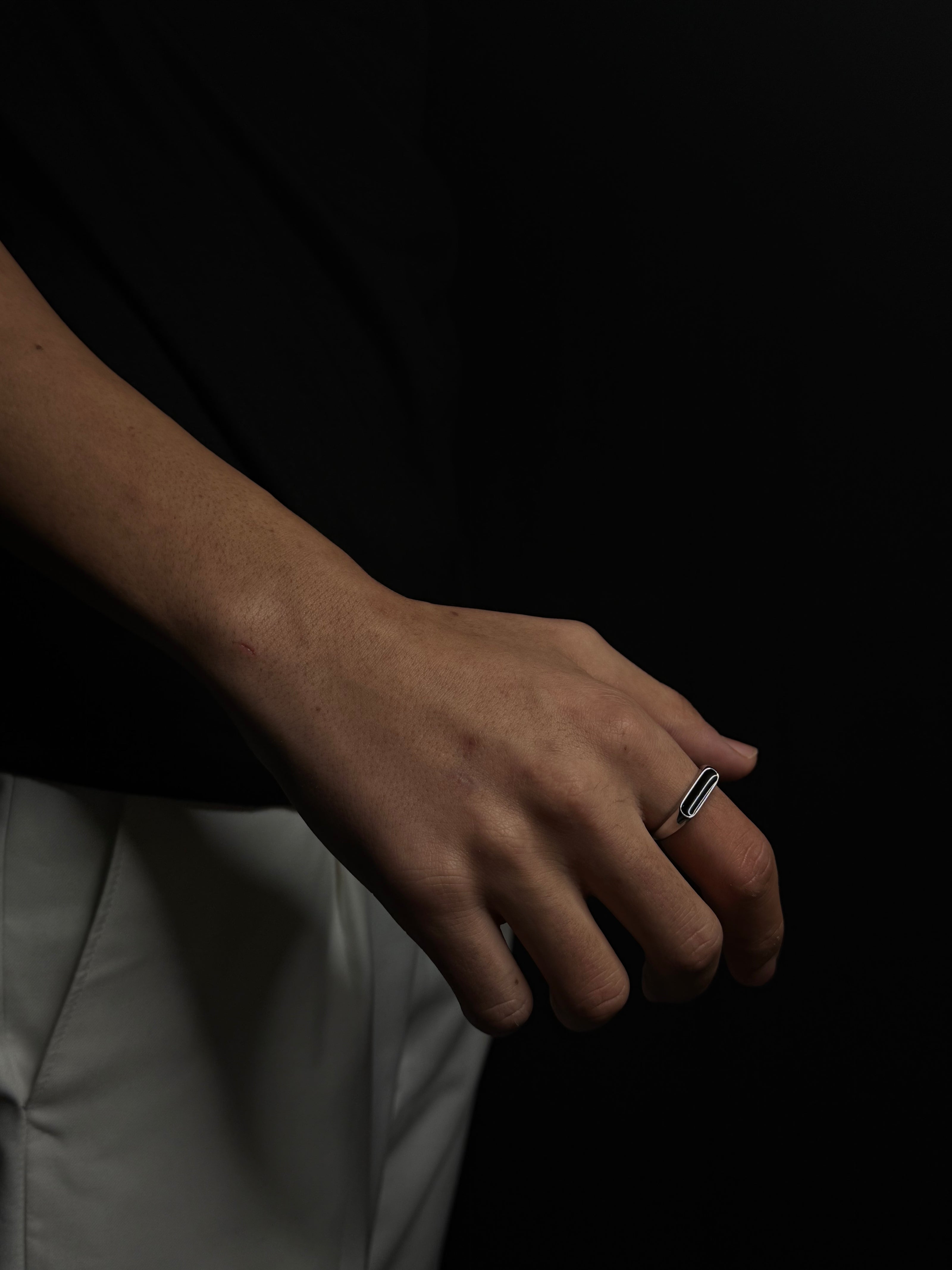 White Marble Bar Ring